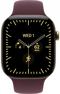 Часы Apple Watch Series 12, 46 мм, титан цвета «сияющее золото», ремешок Sport Band бордового цвета M/L